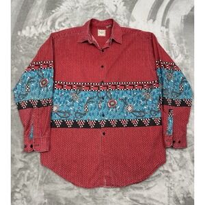 Vintage Western Shirt Mens Medium Aztec‎ Chevron Native Turquoise Southwestern